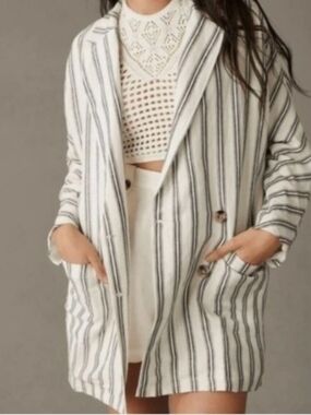 Anthropologie Pilcro Cream Blazer Jacket with Black Stripes Medium